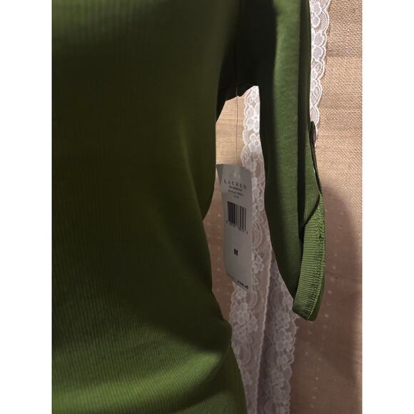 Ladies Medium Ralph Lauren olive green rib jersey dress button roll-tab sleeve - Picture 4 of 13